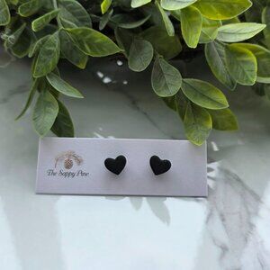 NEW Classic Black Heart Polymer Clay Mini Stud Earrings